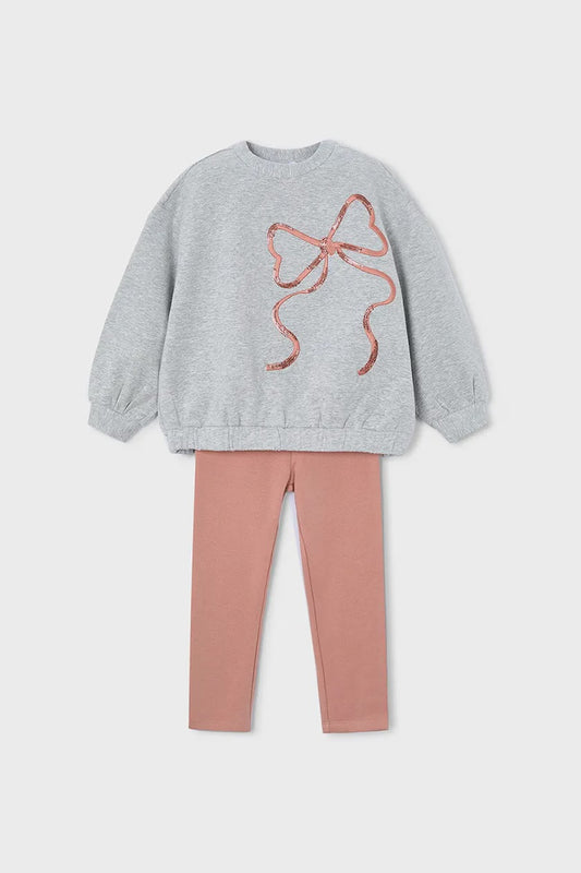 Mayoral Girls Bow Legging Set Grey AW25