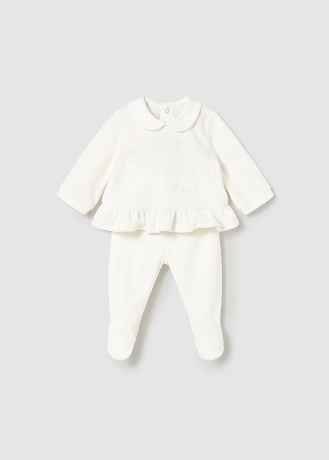 Mayoral Girls Velour Winter White Or Pink 2 Piece Set With Feet AW25