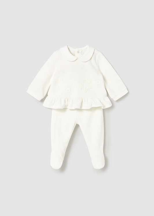Mayoral Girls Velour Winter White Or Pink 2 Piece Set With Feet AW25