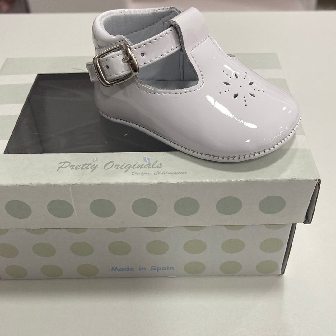 Pretty Originals White Patent Baby Shoes