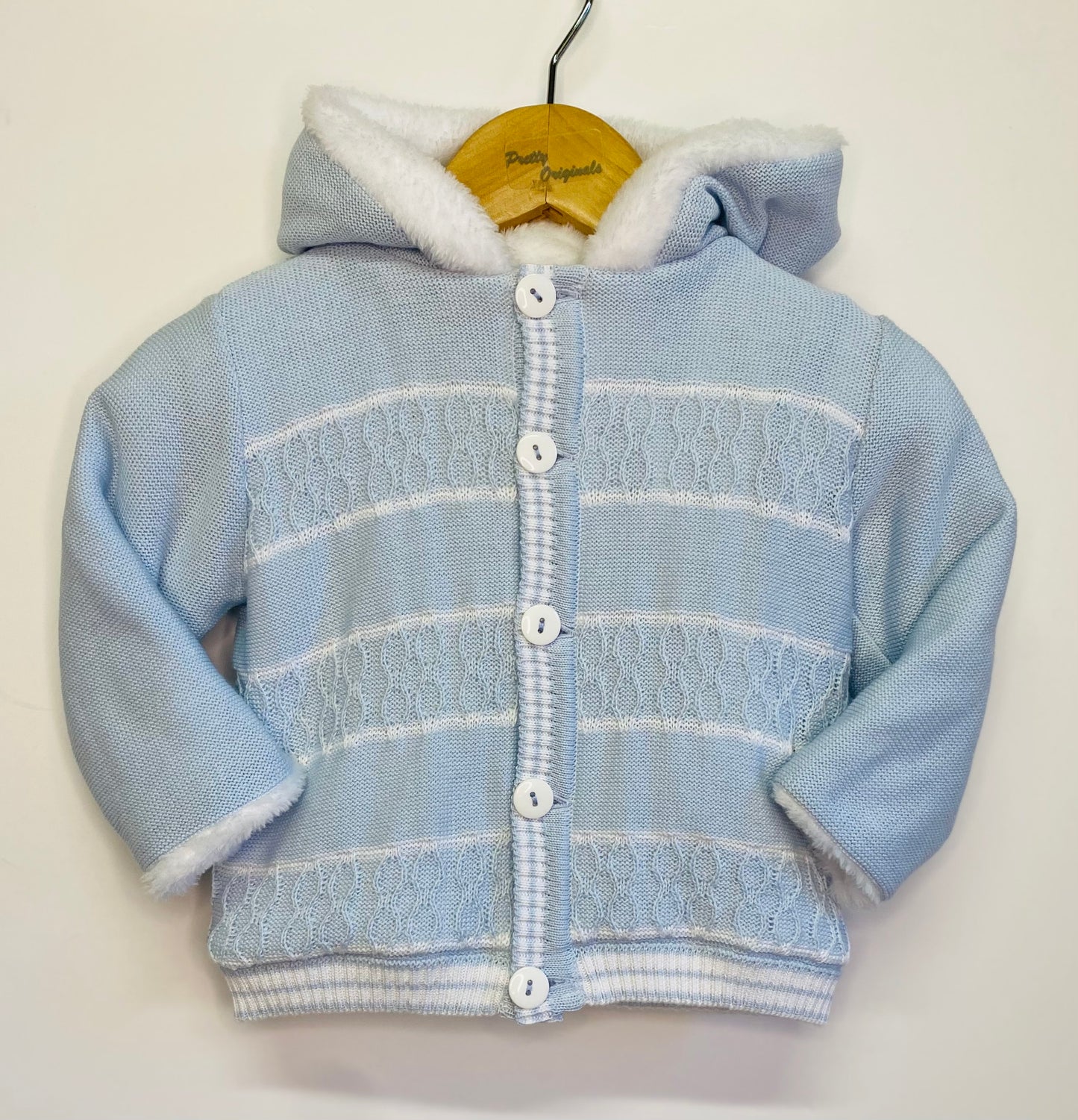 Pretty Originals Knitted Jacket Baby Blue/White