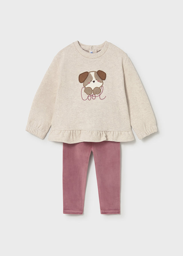 Mayoral Girls Puppy Jumper And Velour Legging Set AW25