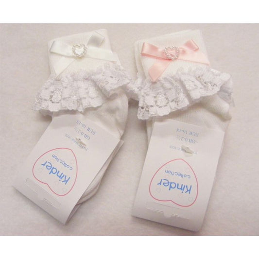 Kinder Girls Socks With Bow/Pearl Heart