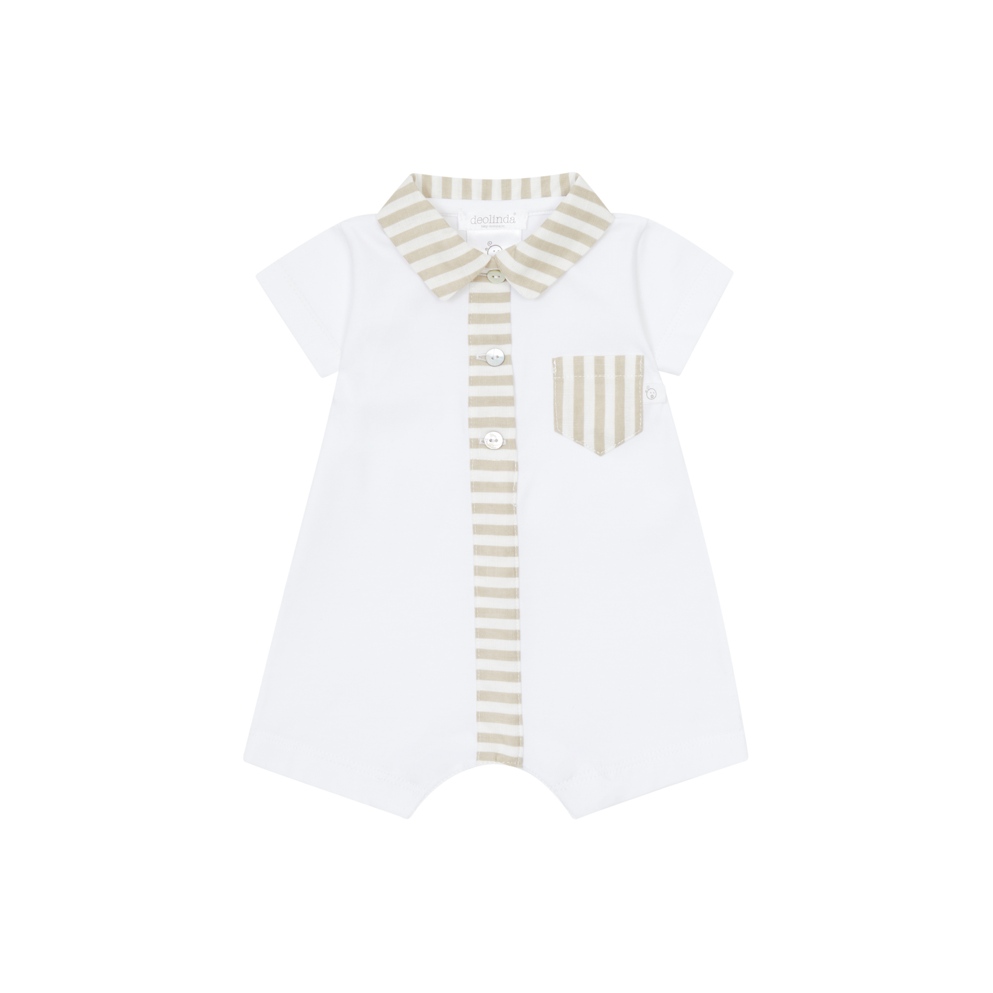 Deolinda Boys White/Beige Gingham Shortie Romper SS25