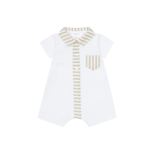 Deolinda Boys White/Beige Gingham Shortie Romper SS25