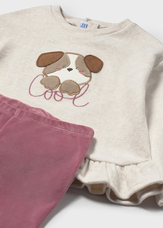 Mayoral Girls Puppy Jumper And Velour Legging Set AW25