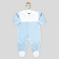 Rapife Boys Velour Babygrow in Sky Blue/White AW24