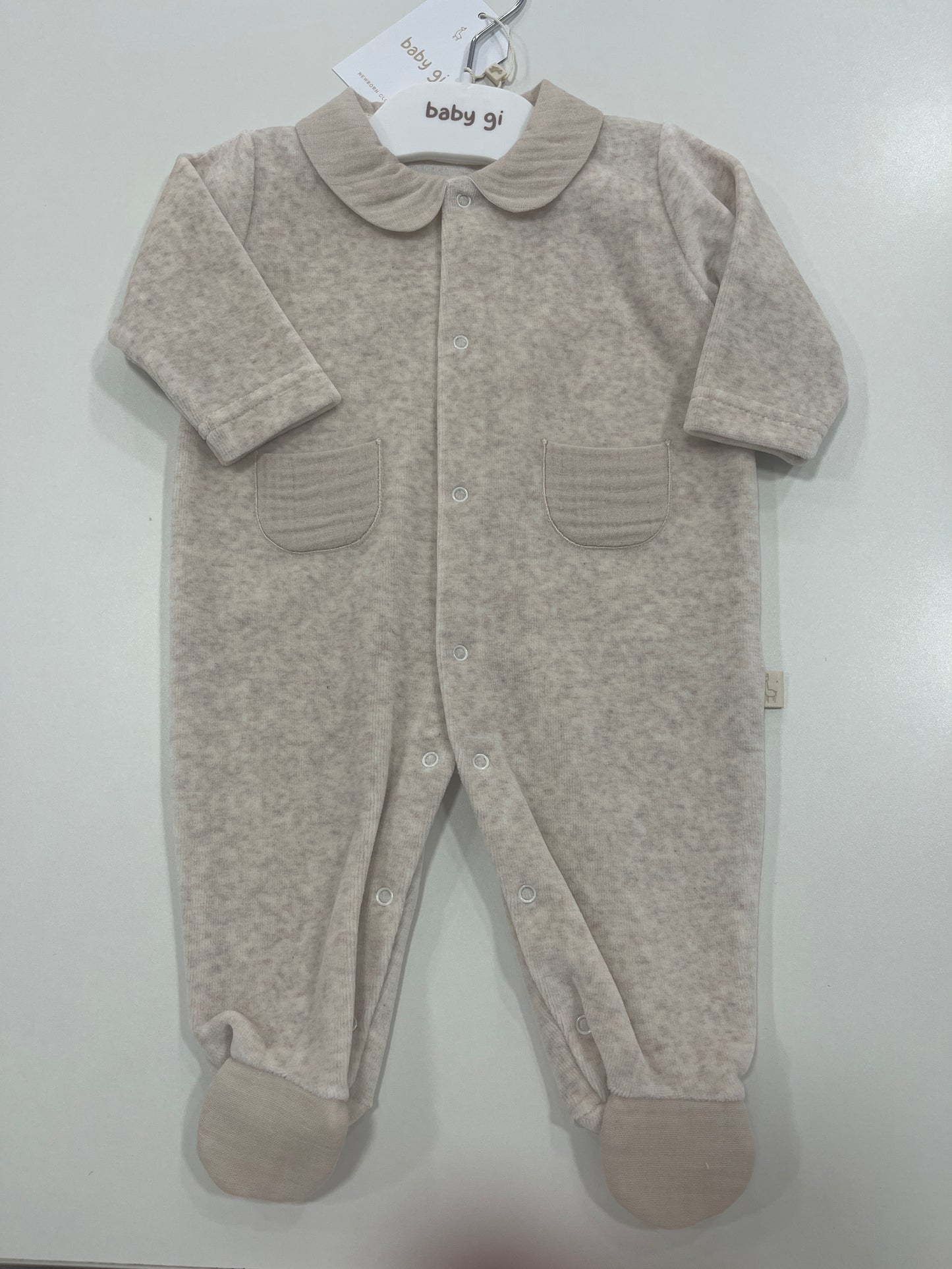 Baby Gi Velour Babygrow in Beige AW25