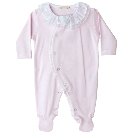 Baby Gi Girls Pink Baby Grow with Lace SS24
