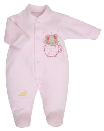 Dandelion Velour Baby Grow in Pink (Prem 5-8lb)