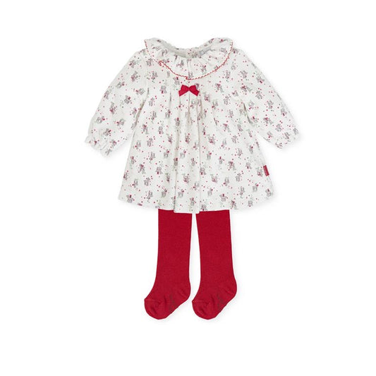 Tutto Piccolo White / Red Velour Reindeer Dress AW