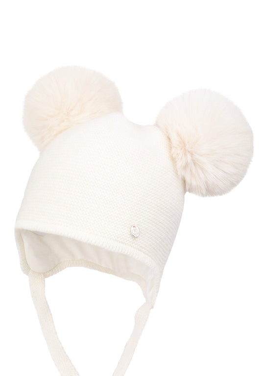 Jamiks Knitted Double Pom Hat in Cream (Berit IIA)