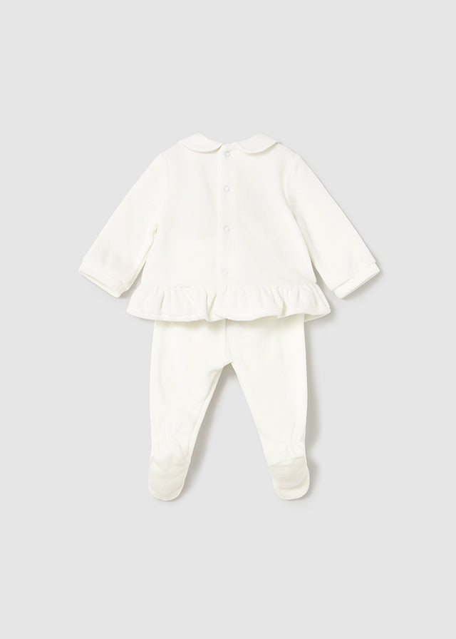 Mayoral Girls Velour Winter White Or Pink 2 Piece Set With Feet AW25