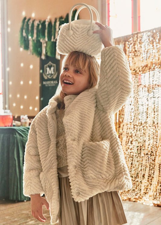 Mayoral Girls Cream Fur Coat AW25