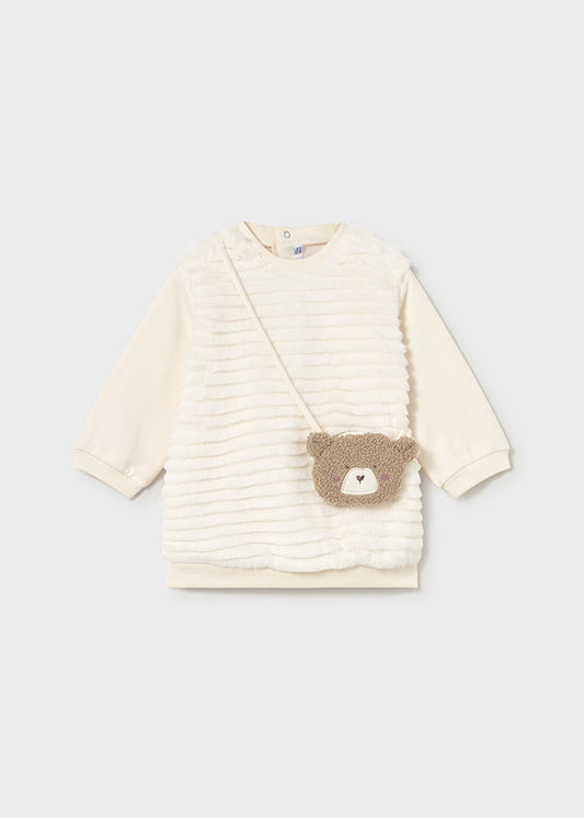 Mayoral Girls Cream Fur Dress With Bag AW25