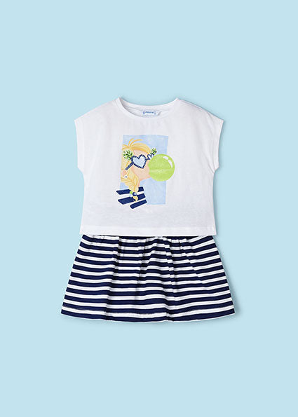 Mayoral Girls Navy Stripe Skirt Set SS24