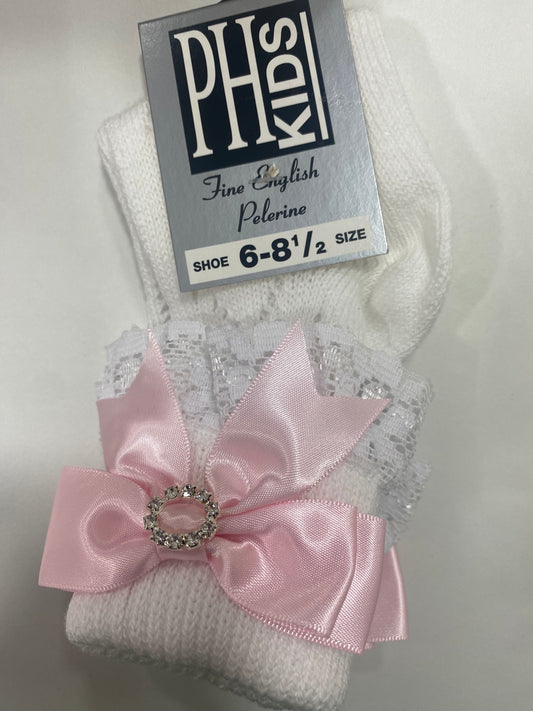 Harvey Sox Girls Pink Bow Pelerine Socks