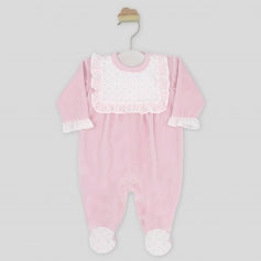 Rapife Girls Velour Babygrow In Pink And White AW24