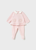 Mayoral Girls Velour Winter White Or Pink 2 Piece Set With Feet AW25