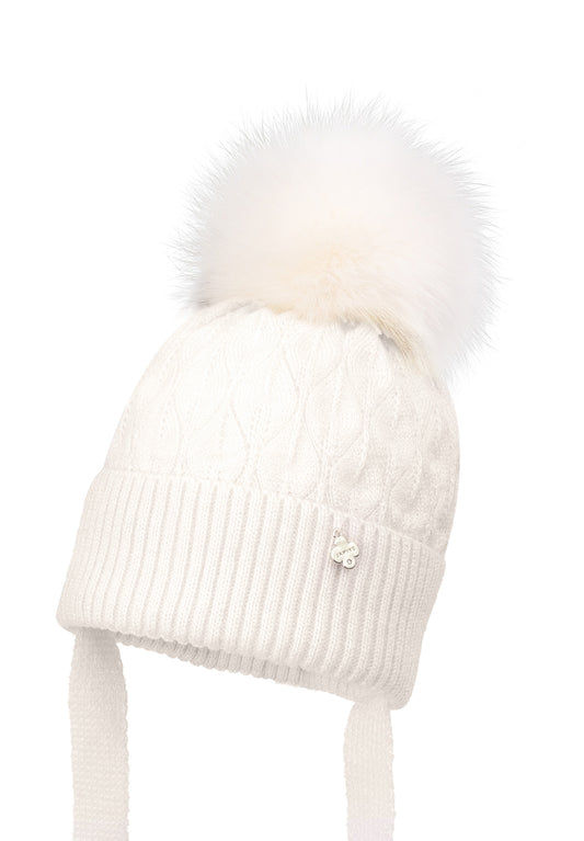 Jamiks Knitted Winter White Hat (Belinda II) Fluffy Pom