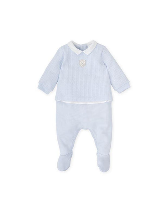 Tutto Piccolo Boys Sky Blue Mock Babygrow AW25