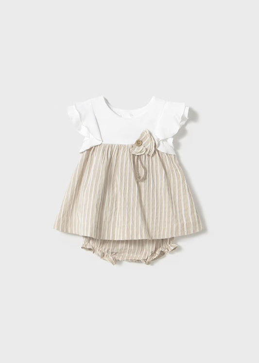 Mayoral Girls Beige/Cream Striped Dress And Pants SS25