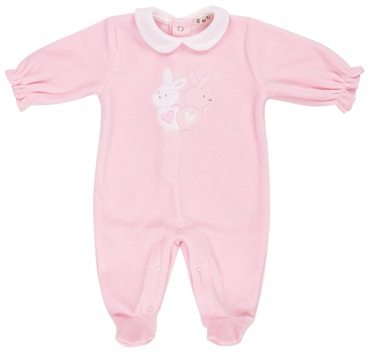 EMC Girls Velour Pink Bunny Baby Grow AW25