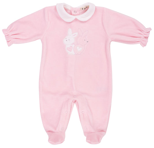 EMC Girls Velour Pink Bunny Baby Grow AW25