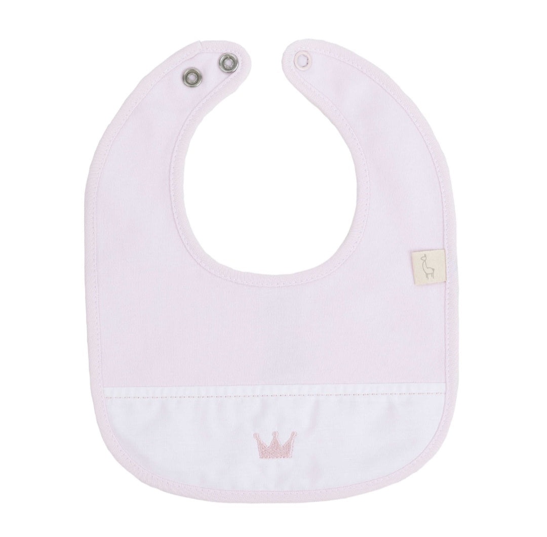 Baby Gi Crown Bib in Pink or Blue SS25