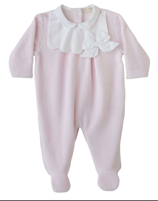 Baby Gi Pink / White Bow Cotton Baby Grow SS24