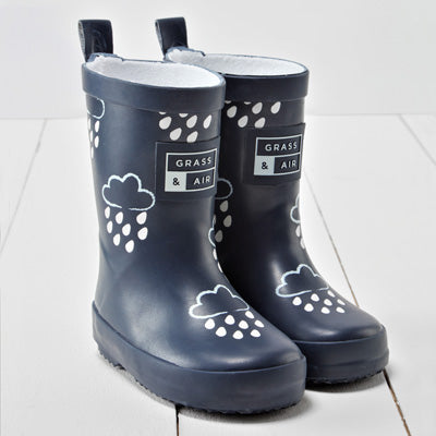 Grass & Air Colour Changing Boys Navy Wellies