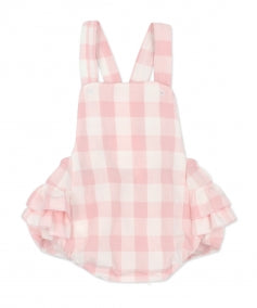 Rapife Girls Pink Checked Romper With Fringed Bodysuit SS24