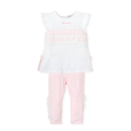 Tutto Piccolo Girls White and Pink Frill Legging Set SS24