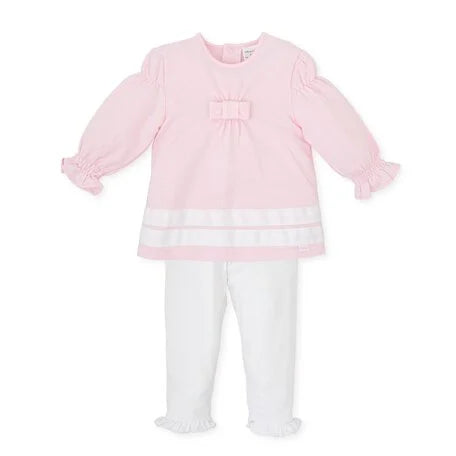 Tutto Piccolo Girls Pink and White Bow Legging Set SS24