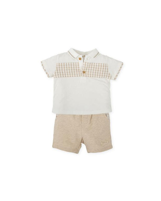 Tutto Piccolo Boys Beige Check Short Set With Collar SS25
