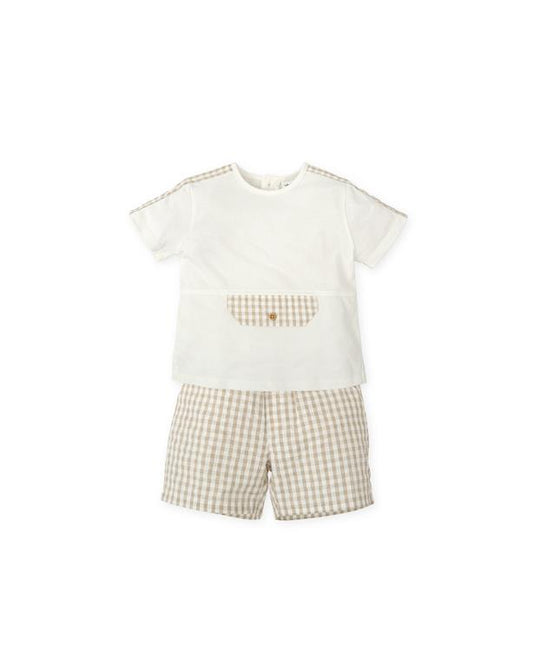 Tutto Piccolo Boys Beige Gingham Short Set SS25