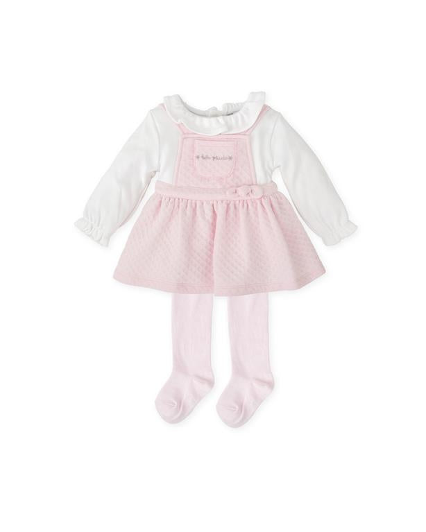 Tutto Piccolo Girls Pink Mock Pinafore Dress And Tights AW25