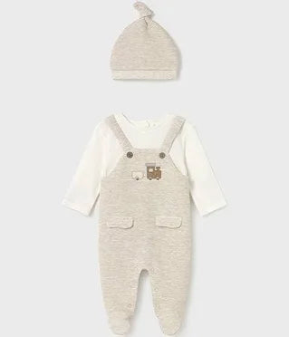 Mayoral Boys Beige Dungaree Baby Grow And Hat AW25