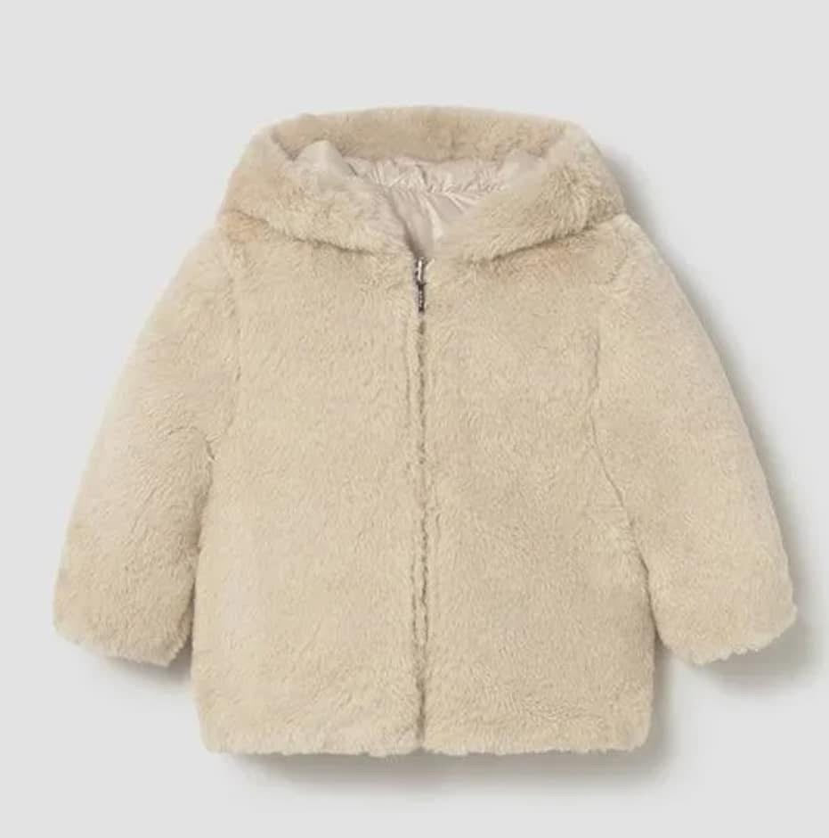 Mayoral Girls Reversible Fur Jacket Stone AW25