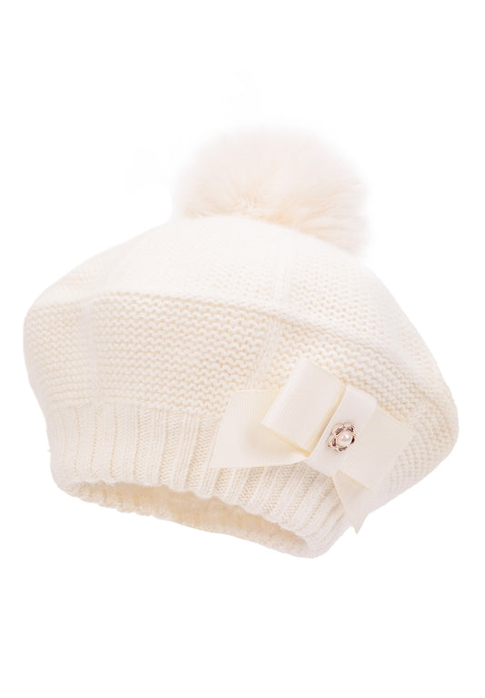 Jamiks Girls Bow Beret With Pom Pink or Ivory ( Katherine II)