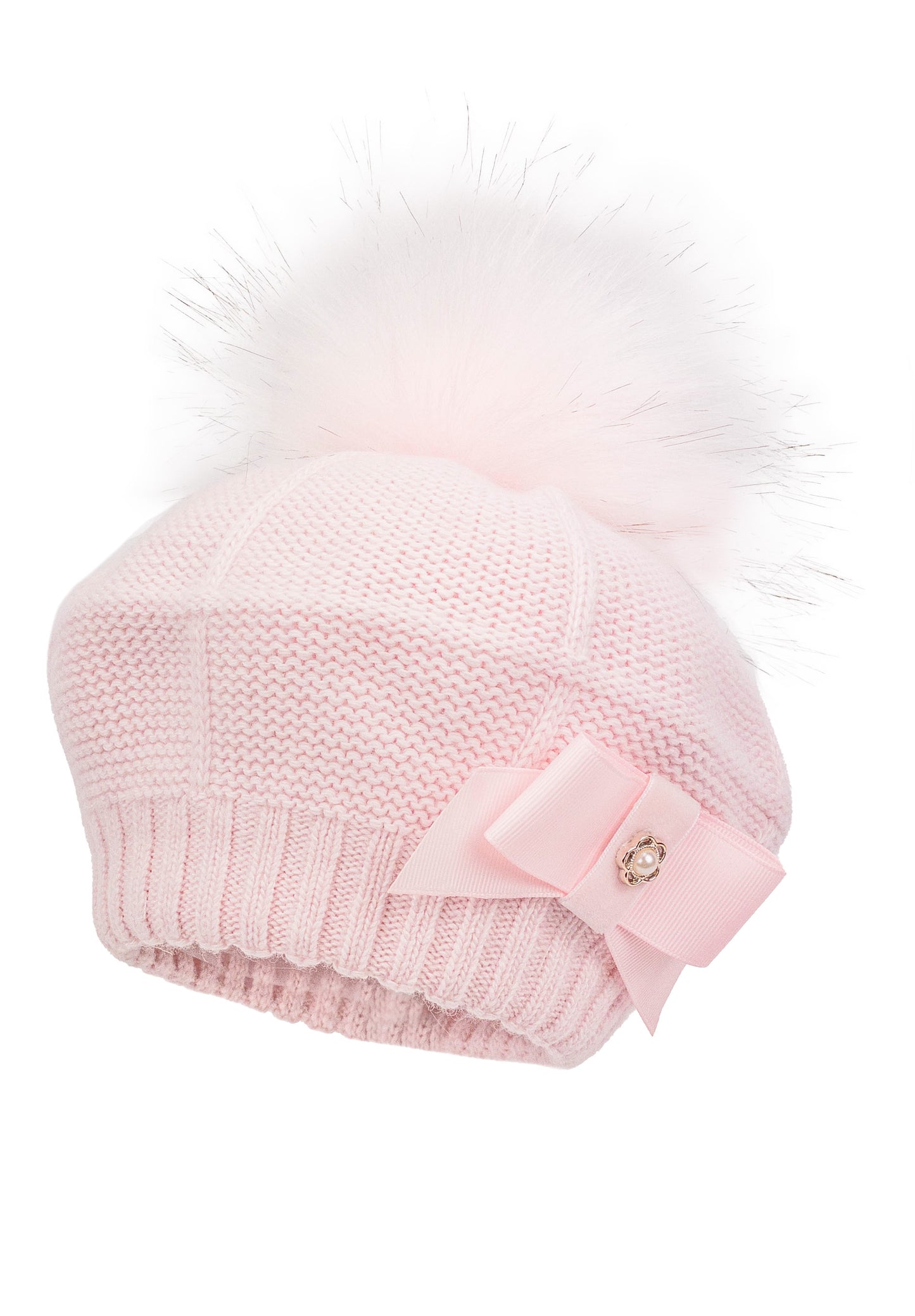Jamiks Girls Bow Beret With Pom Pink or Ivory ( Katherine II)