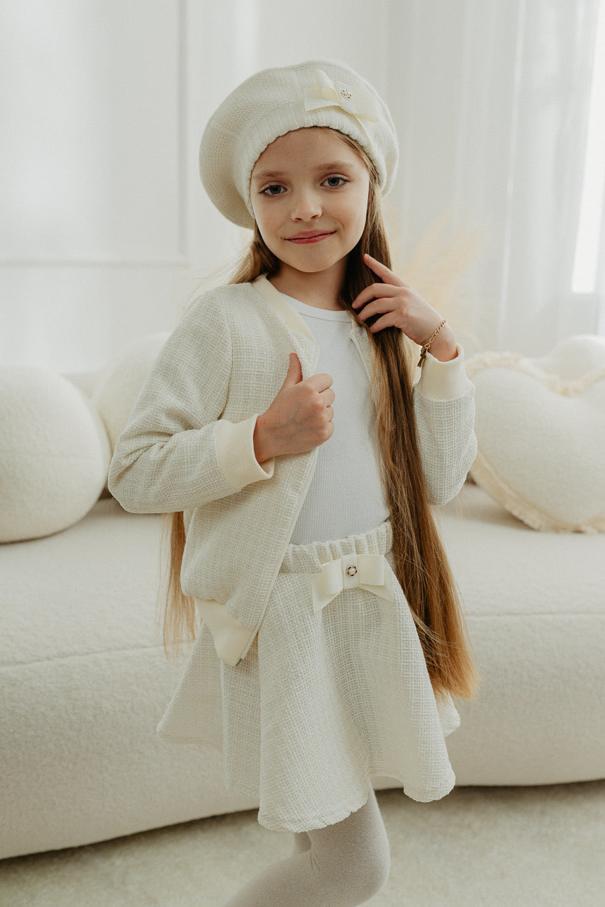Jamiks Girls Bow Beret With Pom Pink or Ivory ( Katherine II)