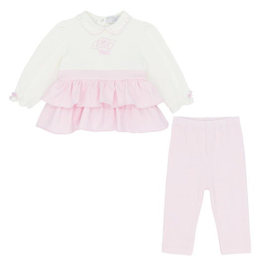 Pastels & Co Layette Girls Pink/White Peplum Legging Set Amanda AW25