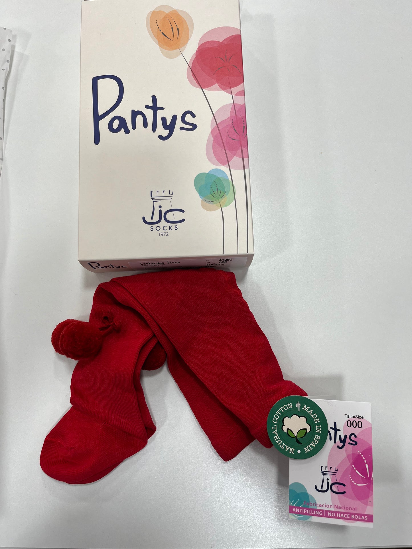 JC Socks Pom Pom Tights in White or Red