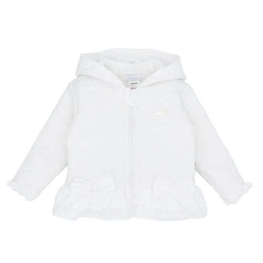 Amore Girls Quilted Jacket White With Bows AW25