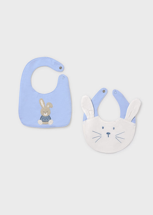 Mayoral Baby 2PK Bibs Cream/Blue AW25