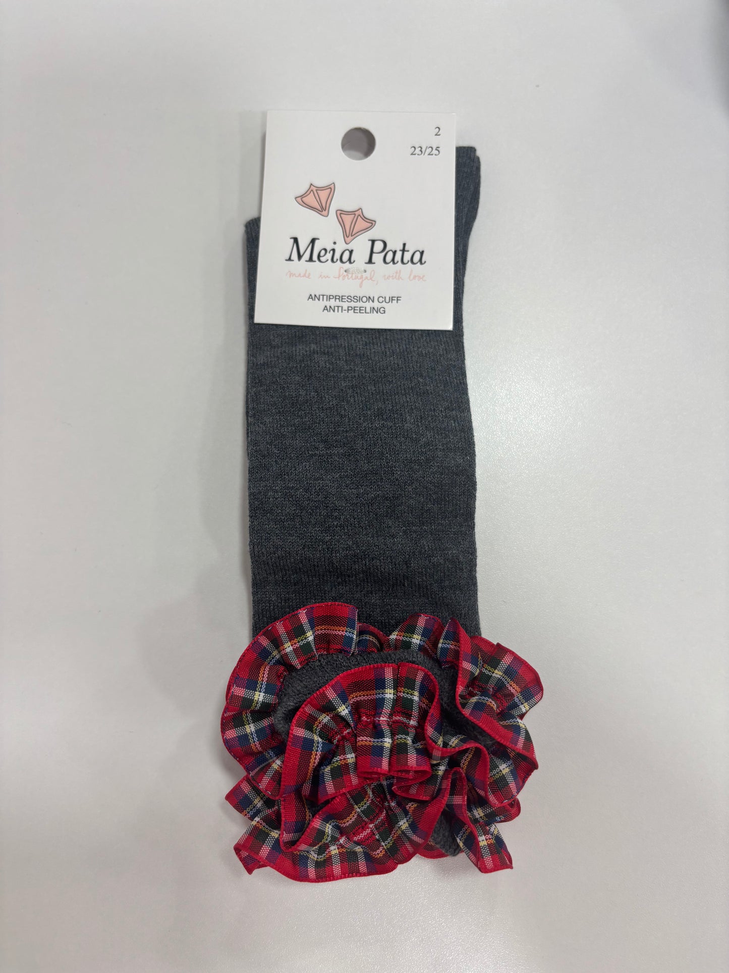 Meia Pata Grey Tartan Knee High Sock