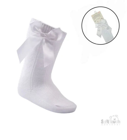 Soft Touch Knee High Bow Socks White