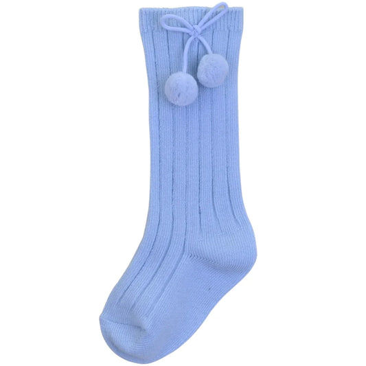 Pex Blue Knee High Pom Pom socks